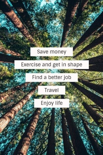 life, quote, social media, Green Background Of Forest New Year Resolution Pinterest Post Template