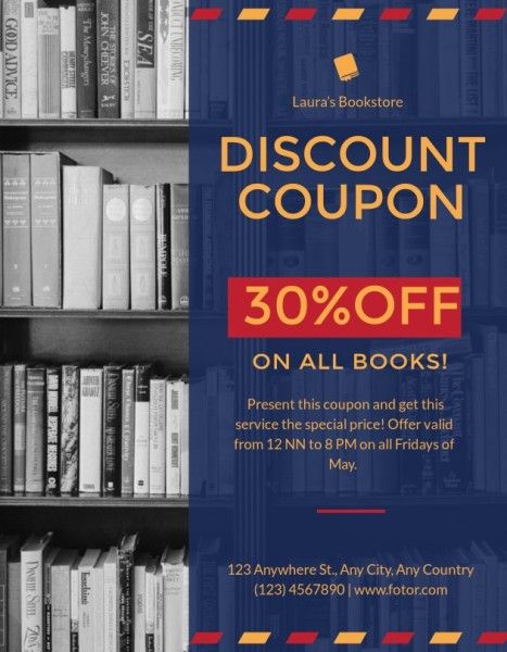 book store, bookstore, read, Dark Blue Book Sale Coupon Coupon Template