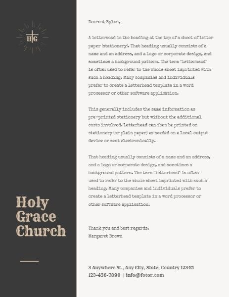 religion, sunday, parish, Holy Grace Church Letter Letterhead Template