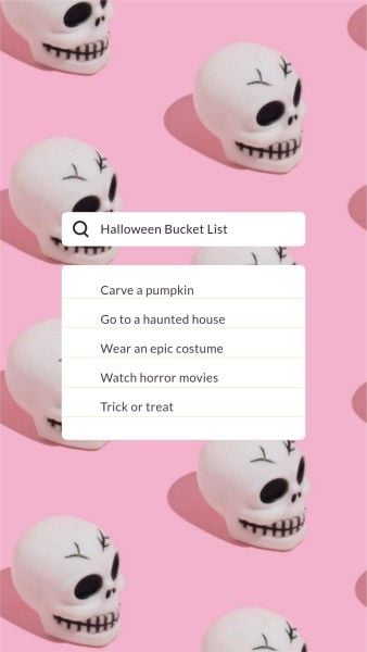 search list, checking list, search box, Pink Background Halloween Bucket List Instagram Story Template