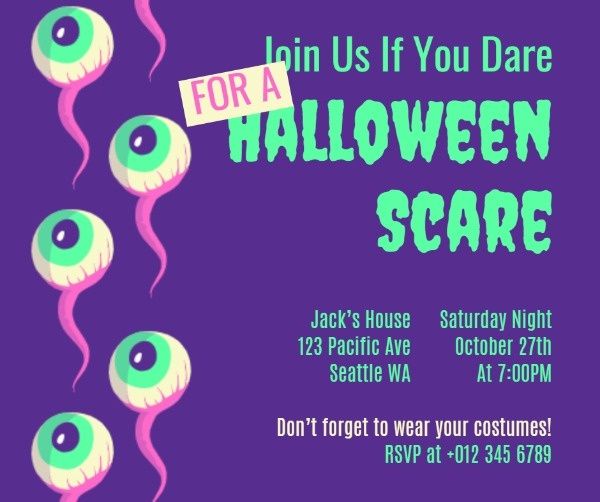 party, festival, holiday, Purple Halloween Scare Night Facebook Post Template