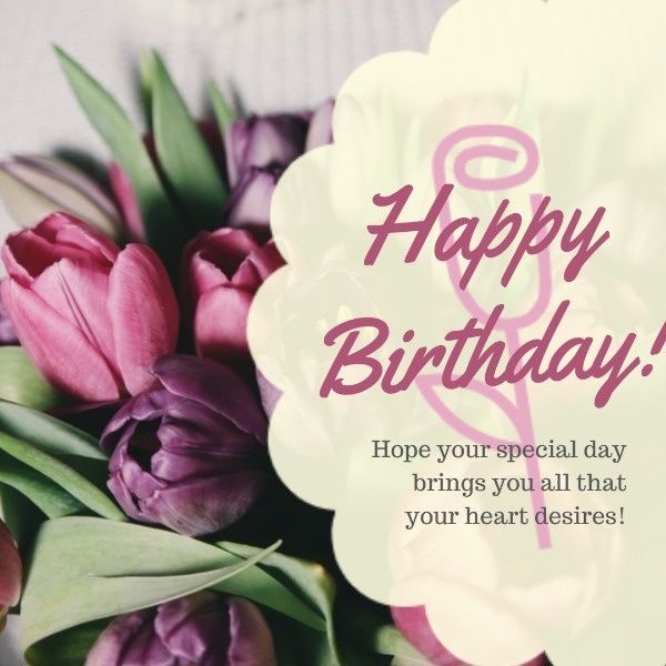 happy birthday, flower, rose, Purple Birthday Wishes Card Instagram Post Template