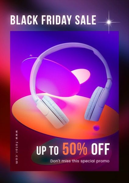 e-commerce, online shopping, promotion, Gradient Pueple Headset Black Friday Sale Discount Poster Template