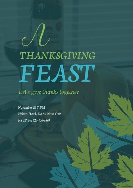 thankful, love, vector, Transparent Green Thanksgiving Feast Invitation Template
