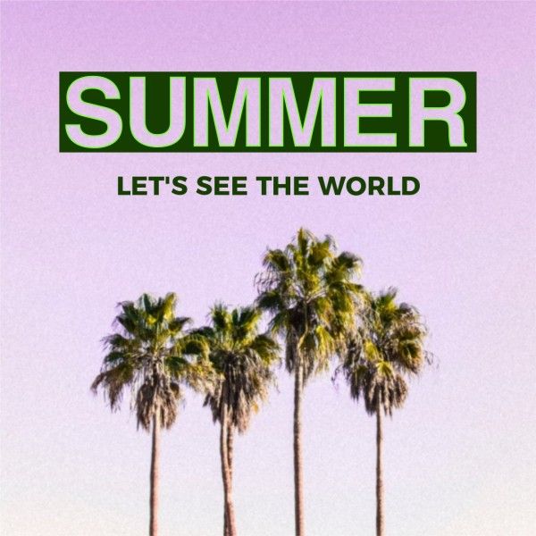 vacation, season, coconut tree, Purple Summer Travel Instagram Post Template