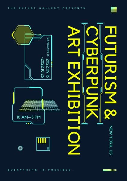 event, simple, elements, Black Futurism Cyberpunk Art Exhibition Poster Template