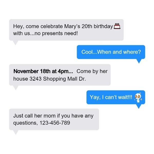偽の電話テキスト誕生日の招待状 Instagram投稿