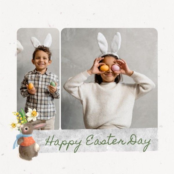 love, greeting, celebration, Gray Watercolor Illustration Happy Easter Collage Instagram Post Template