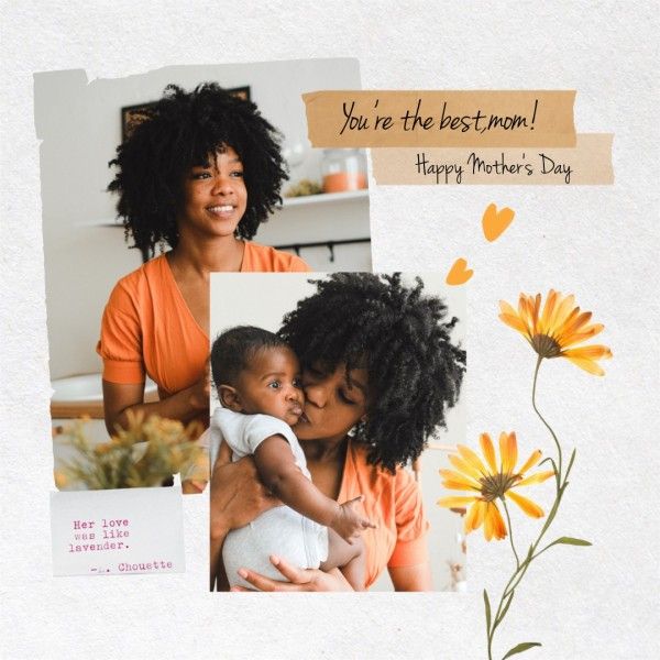 mothers day, mother day, greeting, Greyish Dried Flowers Happy Mother's Day Photo Collage Instagram Post Template