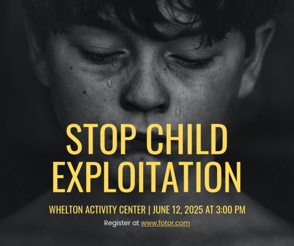 child labour, education, future, Black Stop Child Exploitation Facebook Post Template