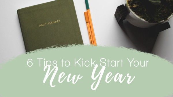 books, social media, pencils, Green White New Year Tips Youtube Thumbnail Template