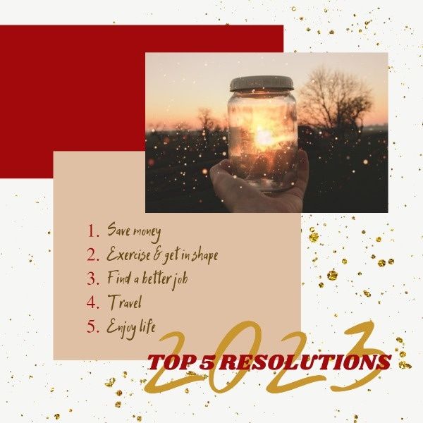 wish, determination, quote, Red And Golden New Year Resolution Instagram Post Template