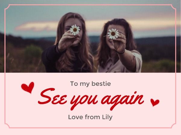 friendship, goodbye, blessing, Pink See You Again Card Template