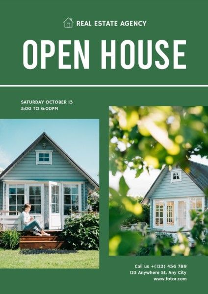 broker, service, housing, Green Modern Real Estate Open House Flyer Template