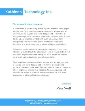 Simple White And Blue Company Letter Letterhead