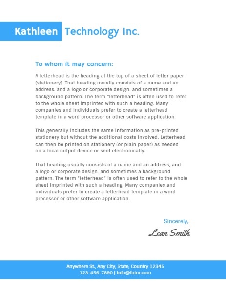 Simple White And Blue Company Letter Letterhead
