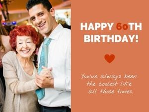 love, celebration, anniversary, Orange 60th Birthday Wishes Card Template