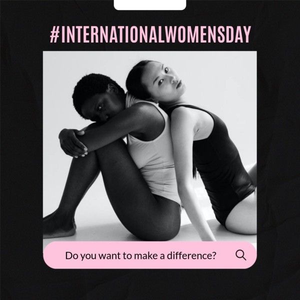womens power, photo, woman, Black Minimal International Womens Day Instagram Post Template