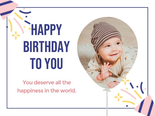 白かわいい赤ちゃんの誕生日カード メッセージカード