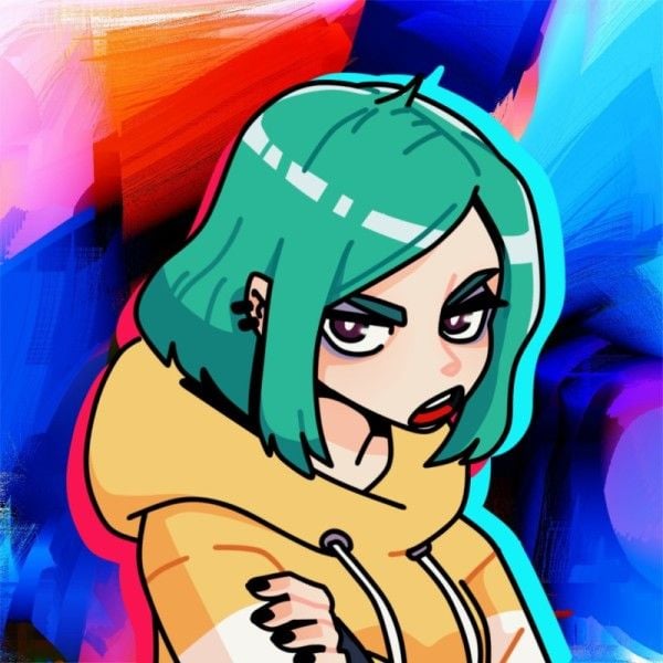 anime, female, woman, Colorful Cool Angry Girl Animated Discord Profile Picture Avatar Template