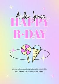 wish, love, ice cream, Cute Cartoon Gradient Birthday Greeting Poster Template