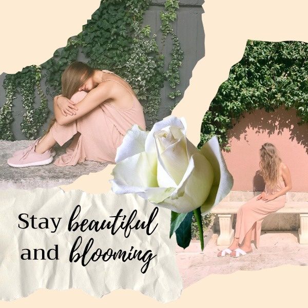 stay, beautiful, spring, Blooming Rose And Girl Photo Instagram Post Template