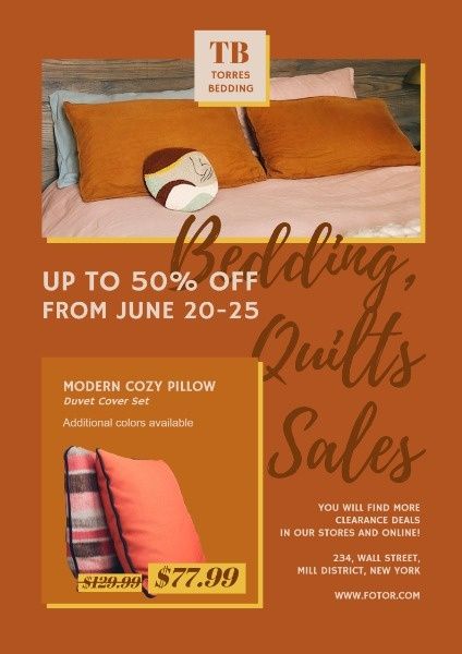 homeware, promtion, retail, Orange Bedding And Living Stuff Sale Poster Template