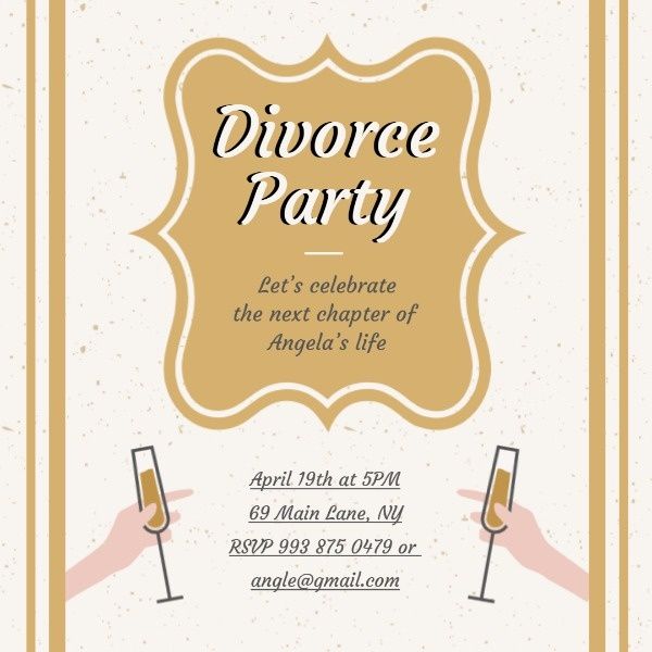 marriage, dinner, cheers, Divorce Party  Instagram Post Template