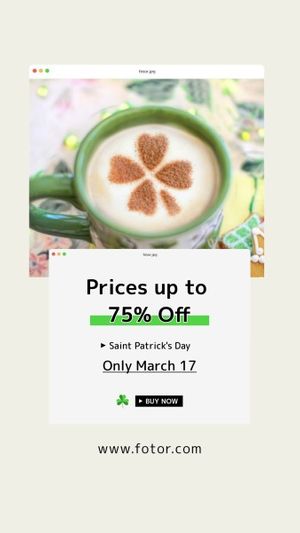 sale, st patricks day, happy st patricks day, Beige Saint Patricks Day Coffee Promotion Instagram Story Template