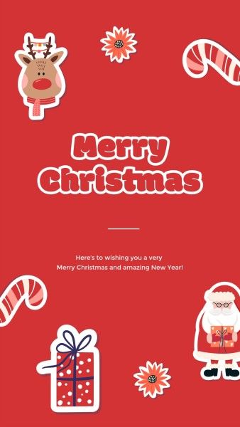 xmas, wish, love, Red Cute Cartoon Merry Christmas Instagram Story Template