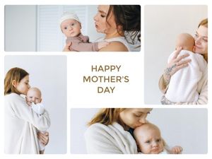 mothers day, mother day, greeting, White Clean Happy Mother's Day Photo Collage 4:3 Template