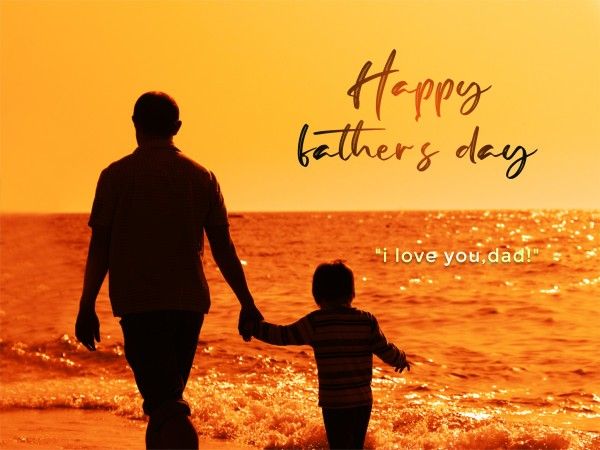 dad, kid, family, Orange Father's Day Sunset Card Template