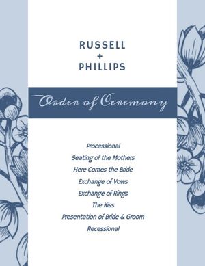 Blue Floral Background Wedding Program