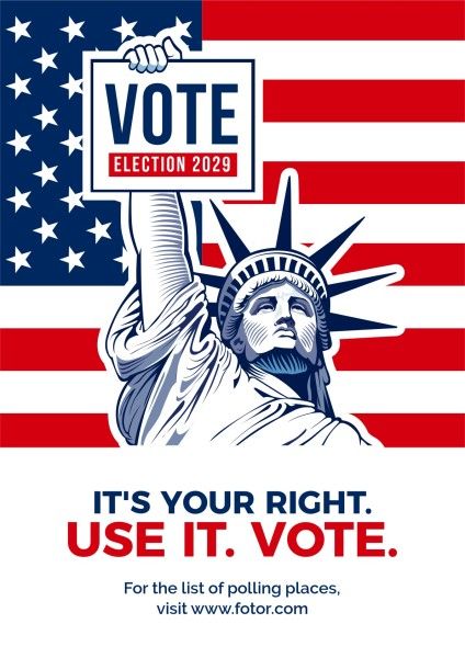 vote, election day, america, Red And White Illustration Election Campaign Poster Template