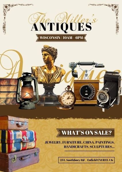 antiques, shops, jewelry, Vintage Antique Sale Poster Template