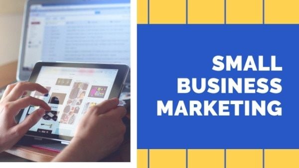 work, social media, company, Yellow And Blue Small Business Marketing Video Youtube Thumbnail Template