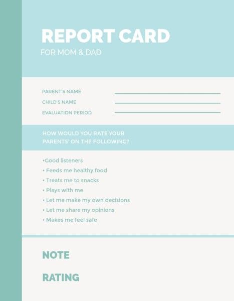 business, student, school, Light Blue Parent Report Card Template