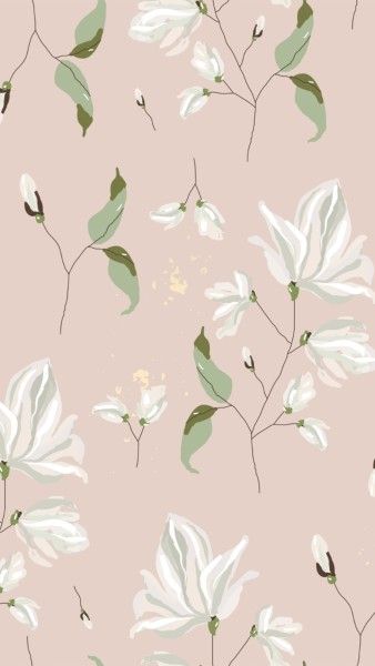 flowers, floral, leaves, Beige Illustration Botanical Pattern Mobile Wallpaper Template