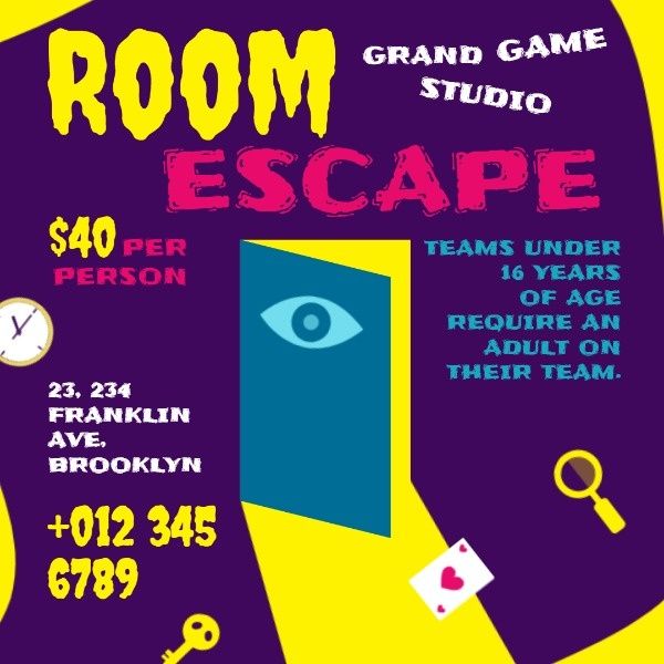 game, gaming, amusement, Room Escape Instagram Post Template