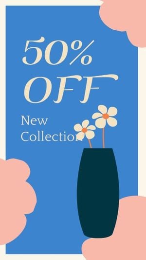 flower, sales, marketing, Blue Background Of New Collection Discount  Instagram Story Template