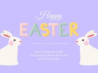 Purple Cartoon Cute Bunny Happy Easter Day Card