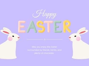 紫色卡通可爱兔子复活节快乐 电子贺卡