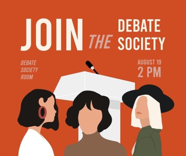 people, team, club, Red Join The Debate Society Facebook Post Template