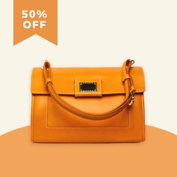ベージュとオレンジのシンプルなハンドバッグ販売 製品写真