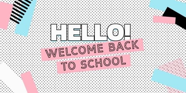 new semester, shape, pattern, Back To School Greeting Twitter Post Template