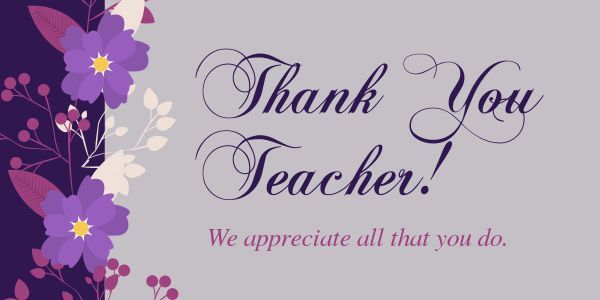 world teacher day, wishes, event, Purple Flower Thank You Teacher Twitter Post Template