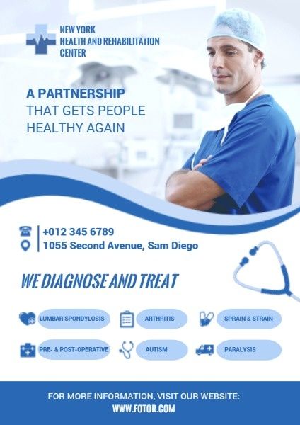 rehabilitation, health, hospital, Blue Medical Center Ads Flyer Template