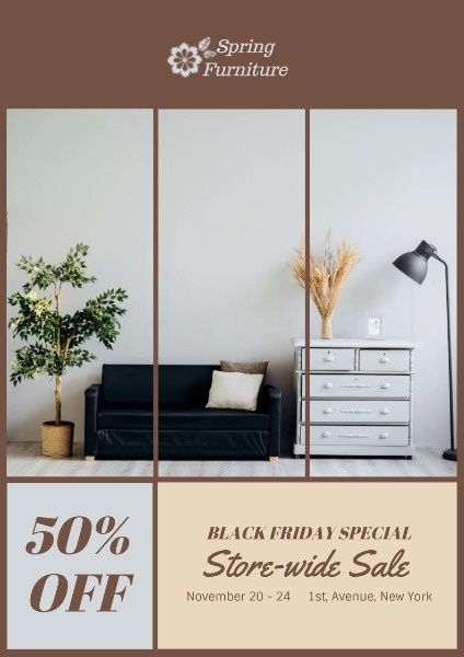 black friday, promotion, discount, Brown Spring Furniture Sale Poster Template