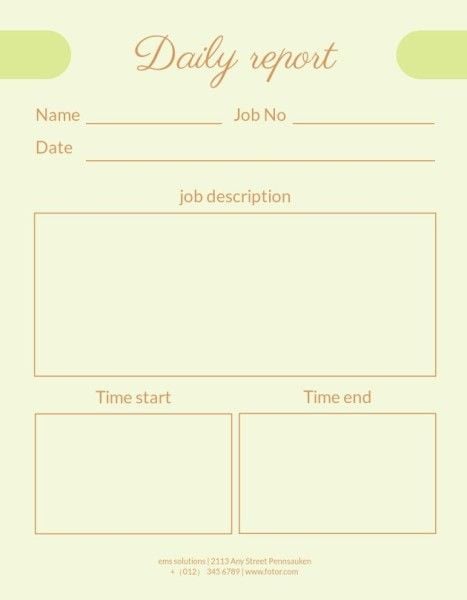 Simple Boxes Daily Work Report With Green Background Daily Report