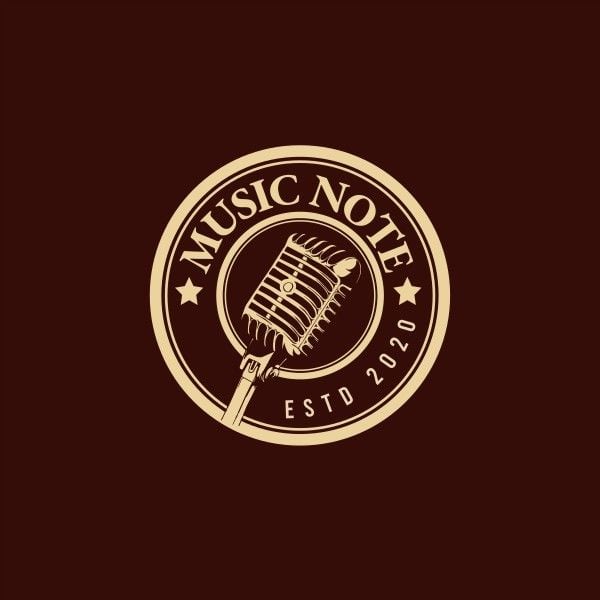 music studio, sound, microphone, Brown Retro Music Recording Studio Logo Template